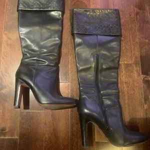 Black Leather Coach Knee-high Boots